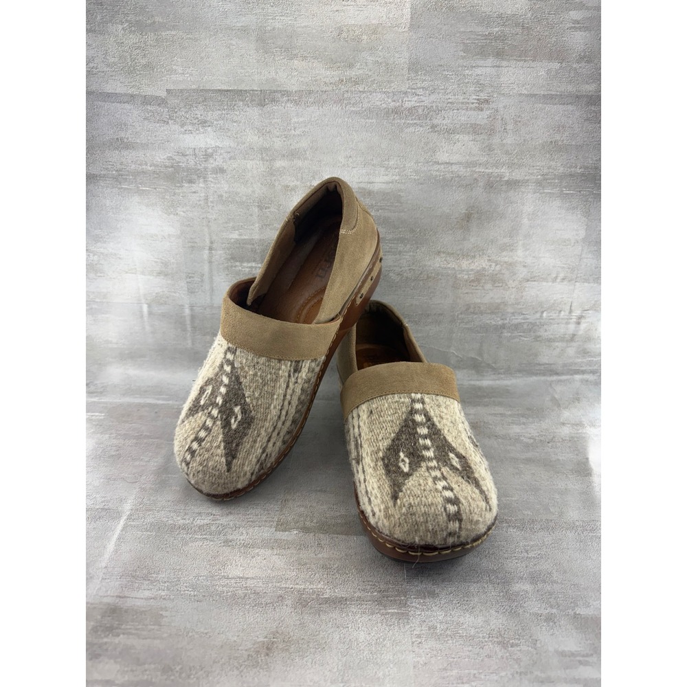 Born Handcrafted Wool Suede Clogs Mules Tan Brown BR0016217 Women US 7 EU 38
